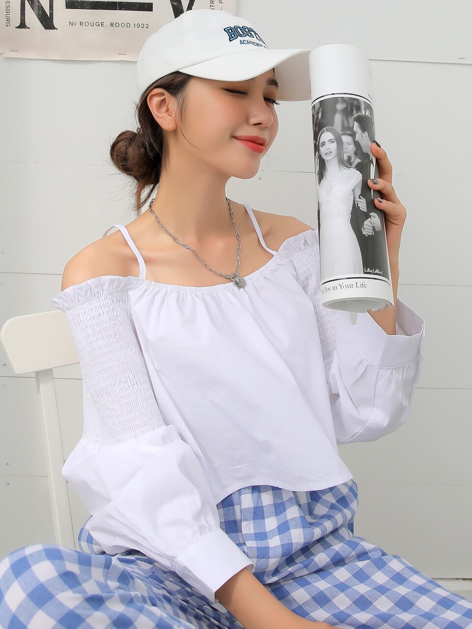 Cold Shoulder Shirred Sleeve Blouse