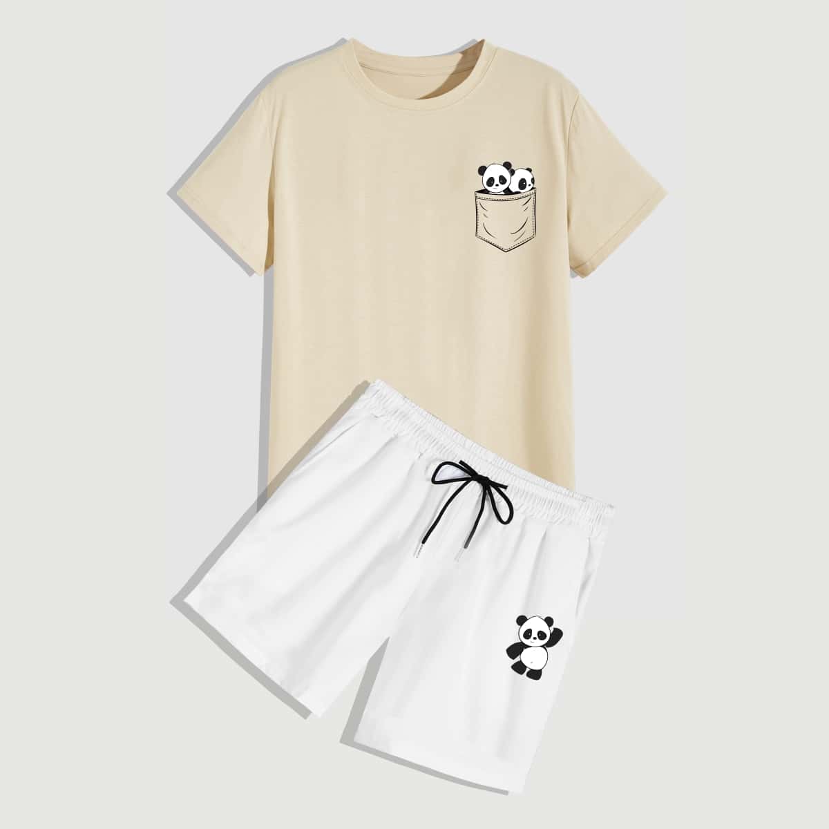 

Guys Cartoon Panda Print Tee With Track Shorts, Multicolor