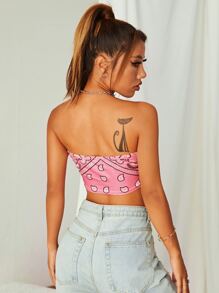 SHEIN Unity Paisley Print Tube Bandana Top - Pink - View 2
