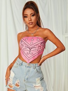 SHEIN Unity Paisley Print Tube Bandana Top - Pink - View 3