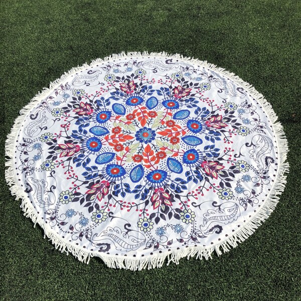 

Floral Print Fringe Trim Round Beach Blanket, Multicolor