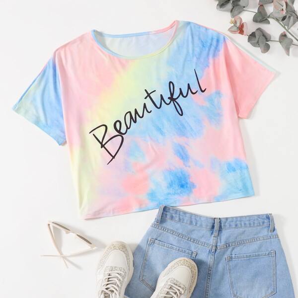 

Plus Tie Dye And Letter Graphic Tee, Multicolor