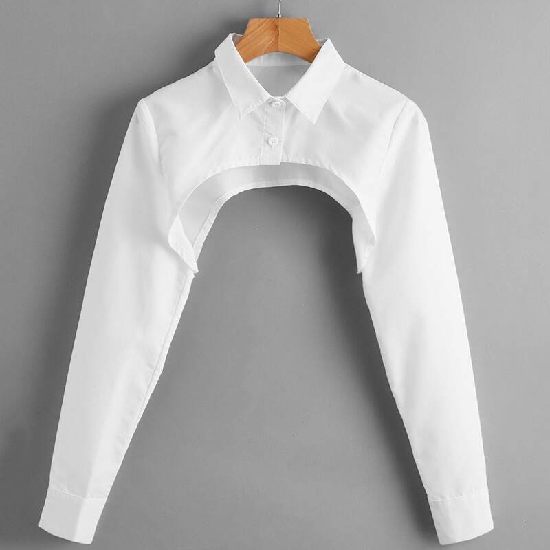 

Super Crop Button Front Top, White