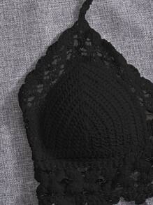 SHEIN Swim Summer Beach Tie Back Halter Bikini Top - Black - View 2