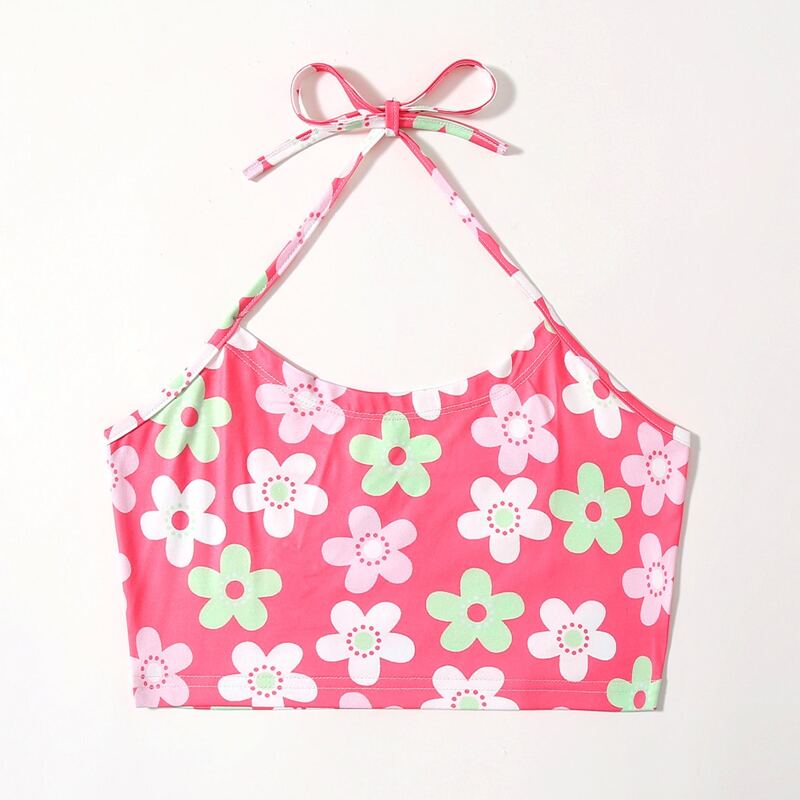 

Floral Print Halter Top, Pink