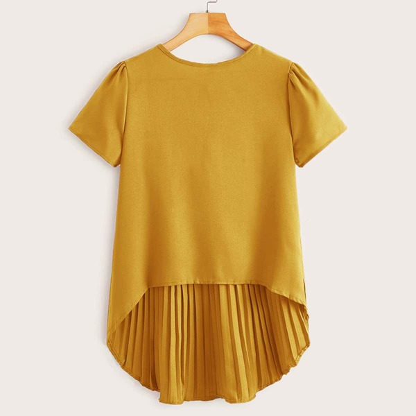 

Contrast Pleated High Low Blouse, Mustard yellow