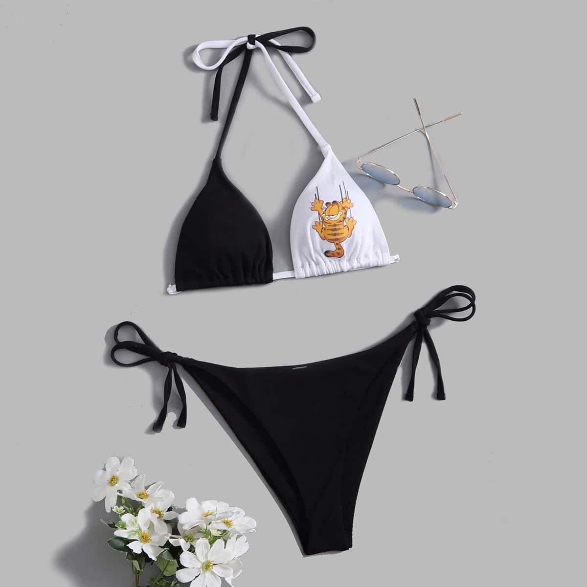 

Cartoon Bikini Swimsuit, Black and white