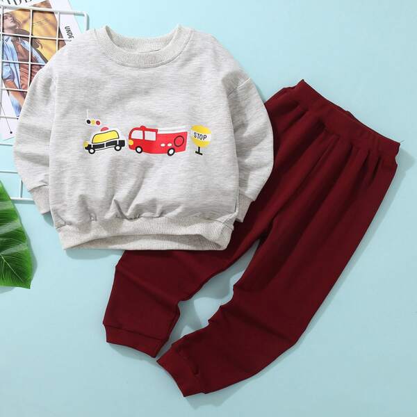 

Toddler Boys Letter & Car Print Pullover & Sweatpants, Multicolor