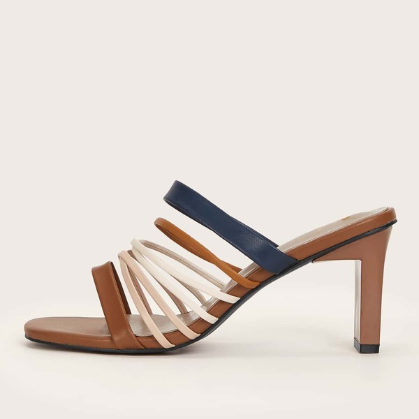 

Color Block Strappy Chunky Mules, Brown