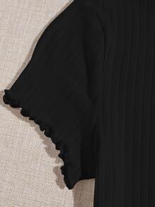 SHEIN EZwear Plus Lettuce Trim Rib-knit Tee - Black - View 3