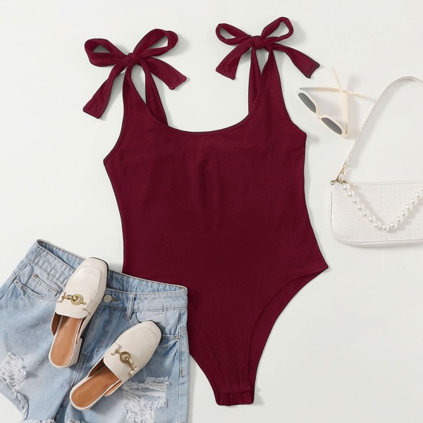 

Plus Knot Shoulder Cami Bodysuit, Maroon