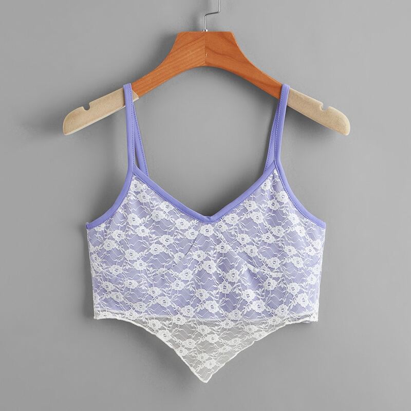 

Contrast Lace Crop Cami, Multicolor