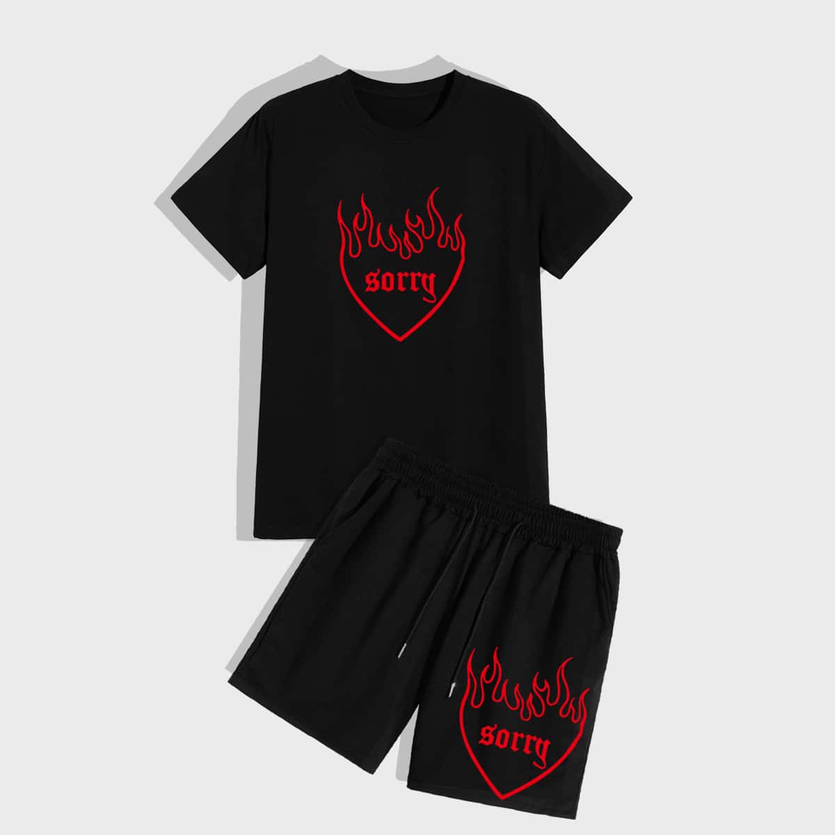 

Guys Letter Heart Graphic Tee & Drawstring Shorts, Black