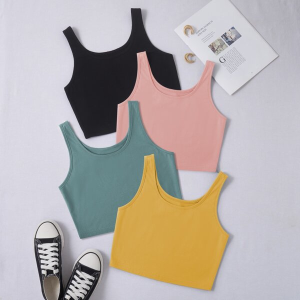

4 Pack Solid Tank Top, Multicolor