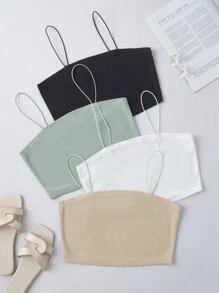 4pcs Solid Crop Cami Top - Multicolor - View 1