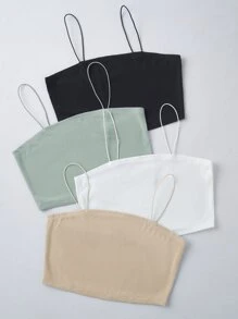 4pcs Solid Crop Cami Top - Multicolor - View 3