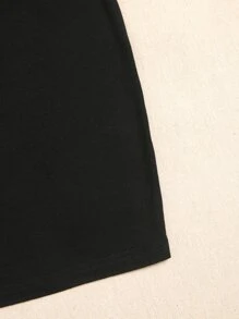 SHEIN LUNE 大碼向日葵和標語圖案吊帶洋裝 - 黑色 - 查看 5