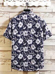 Manfinity RSRT Men Random Floral Print Button Up Shirt Without Tee - Blue and White - View 2