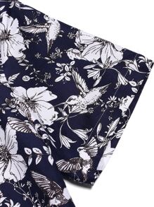Manfinity RSRT Men Random Floral Print Button Up Shirt Without Tee - Blue and White - View 3
