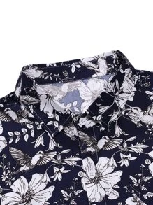 Manfinity RSRT Men Random Floral Print Button Up Shirt Without Tee - Blue and White - View 5