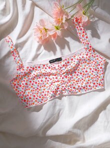 SHEIN Qutie Top de tirantes corto de busto con fruncido floral - Multicolor - Ver 1