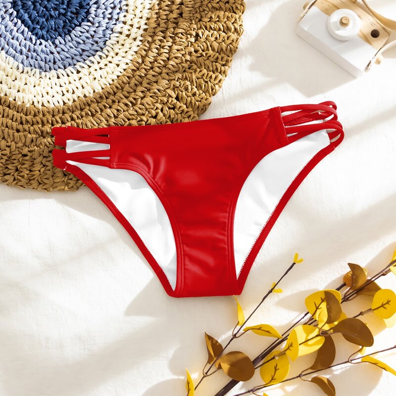 

Plain Crisscross Side Bikini Panty, Red