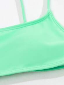 Plain High Cut Bikini For Summer Beach Vacation - Mint Green - View 4