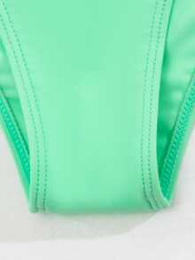 Plain High Cut Bikini For Summer Beach Vacation - Mint Green - View 6