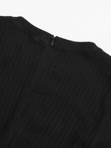SHEIN EZwear Ruched Drawstring Knot Rib-knit Romper - Black - View 5
