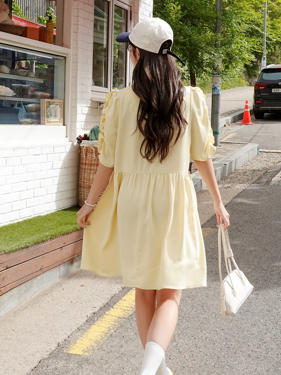 Ruffle Trim Puff Sleeve Smock Dress