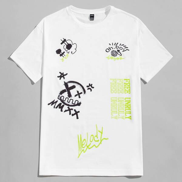 

Men Letter & Cartoon Graphic Tee, White