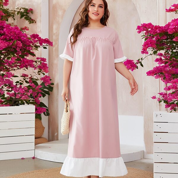 

Plus Color Block Smock Dress, Pink