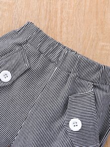 Baby Boy Bow Front Tape Tee With Striped Shorts - Black and White - View 6