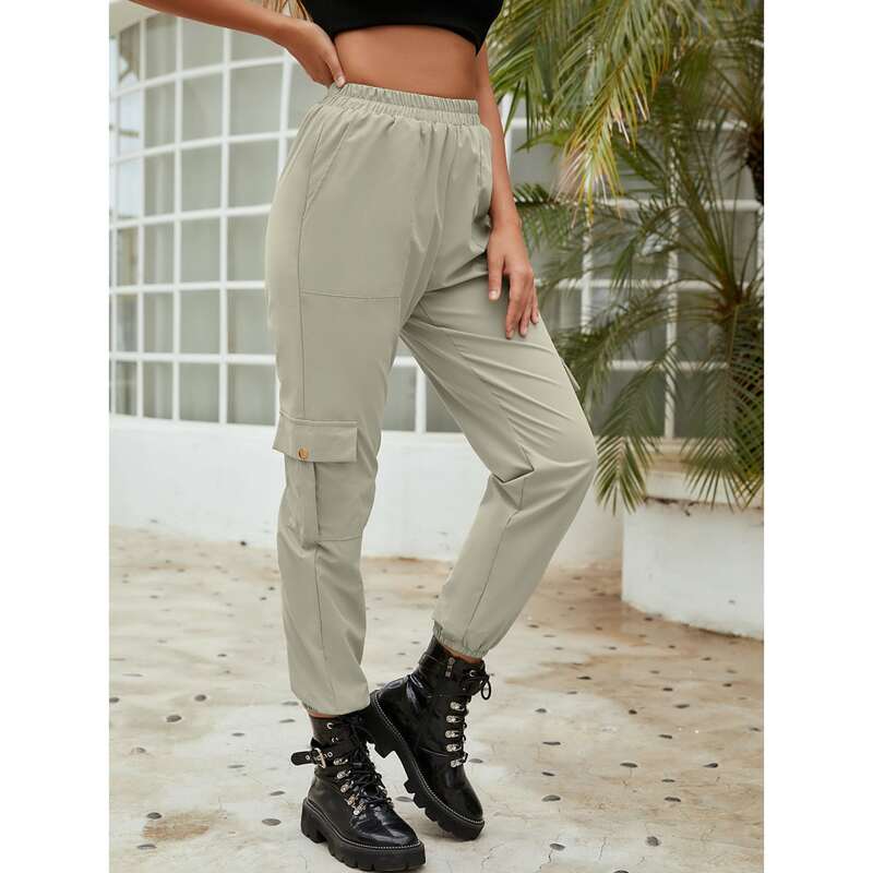 

Flap Pocket Solid Cargo Pants, Green