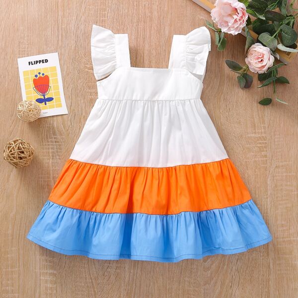 

Baby Girl Cut And Sew Ruffle Trim Dress, Multicolor