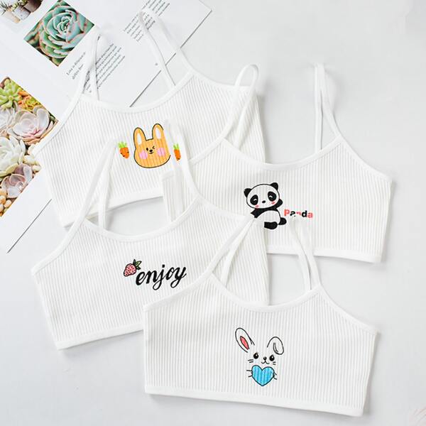 

Girls 4 Pack Cartoon Graphic Bralette, White
