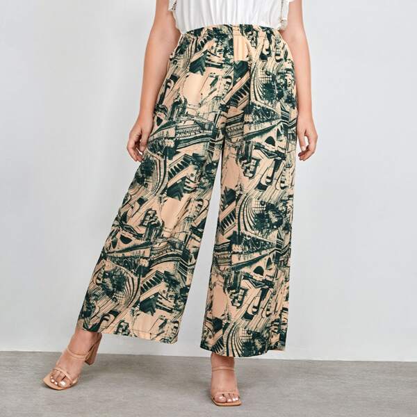 

Plus Allover Print Wide Leg Pants, Multicolor