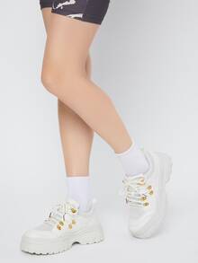 Giày thể thao Ren lên màu trơn Ren lên Thể thao - Màu be - Xem 3