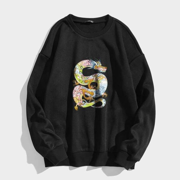 

Oversized Chinese Dragon Thermal Sweatshirt, Black