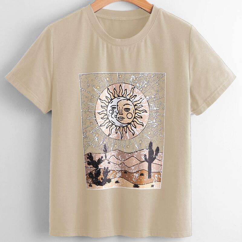 

Sun & Moon Graphic Tee, Khaki