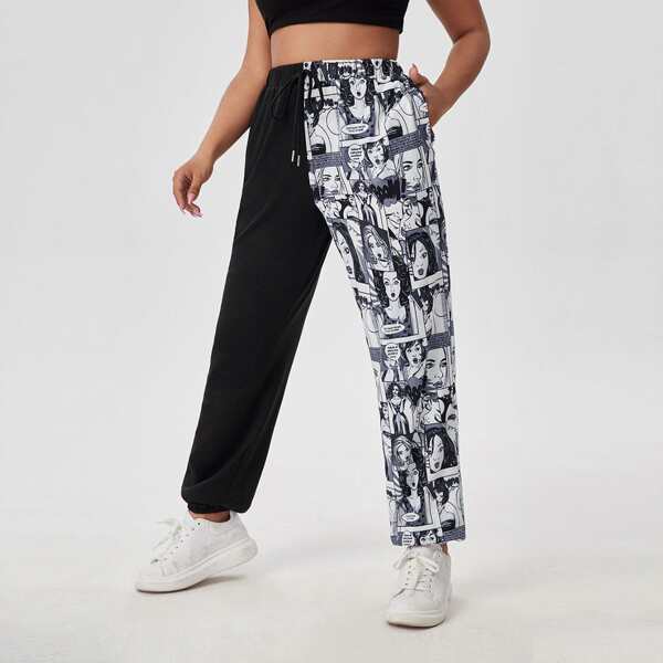 

Plus Pop Art Print Splice Joggers, Multicolor