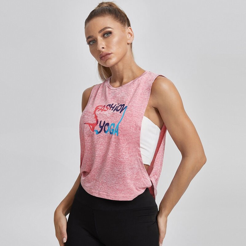 

Figure & Letter Graphic Twist Sports Tank Top Without Tube, Dusty pink