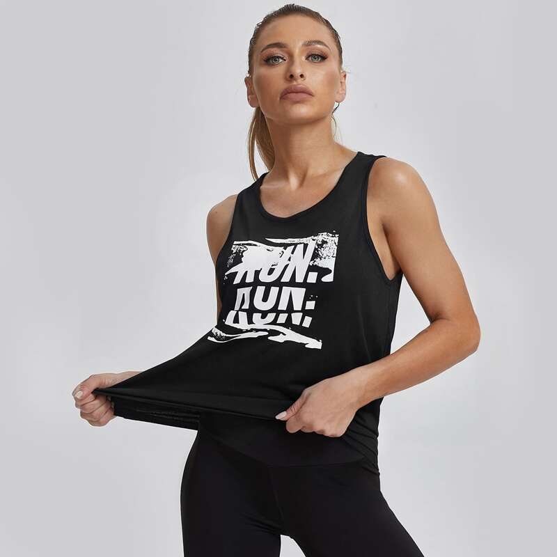 

Letter Graphic Sports Tank Top, Black