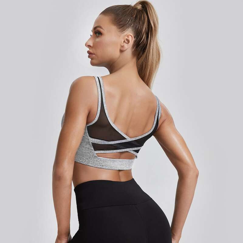 

High Support Mesh Panel Sports Bra, Grey