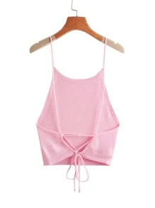 SHEIN EZwear 十字交叉繫帶針織上衣 - 淺粉色 - 查看 1