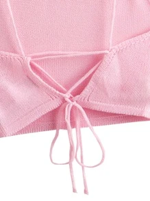 SHEIN EZwear 十字交叉繫帶針織上衣 - 淺粉色 - 查看 4