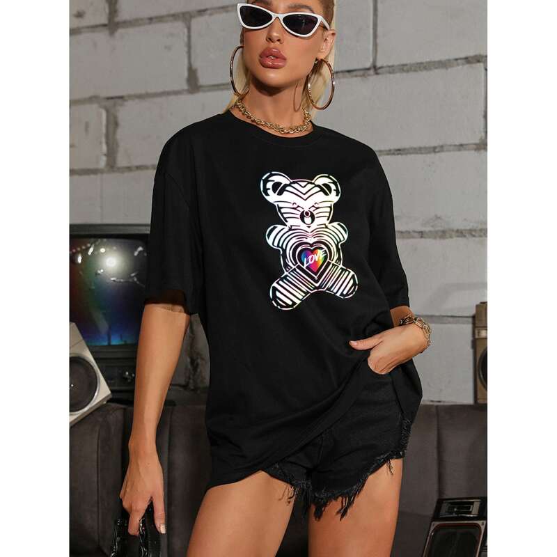 

Cartoon & Letter Graphic Tee, Black