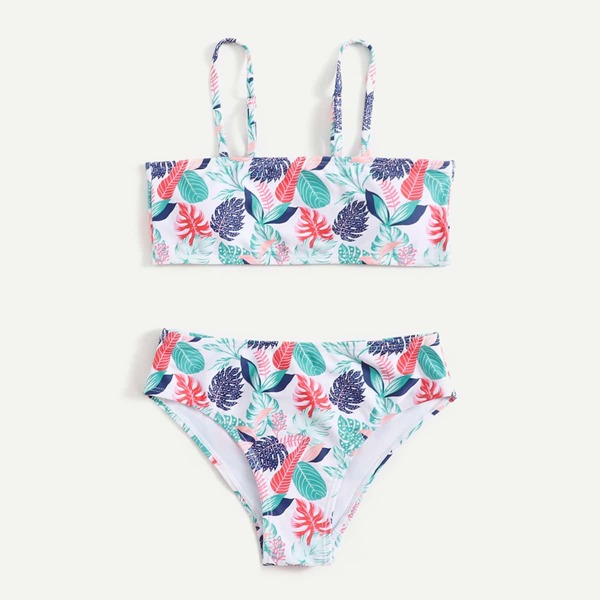 

Girls Tropical Print Bikini Swimsuit, Multicolor