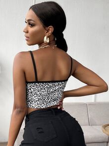 SHEIN SXY Leopard Crop Cami Top - Black and White - View 2
