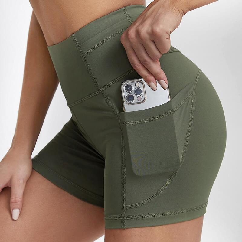 

Wideband Waist Sports Shorts With Phone Pocket, Army green